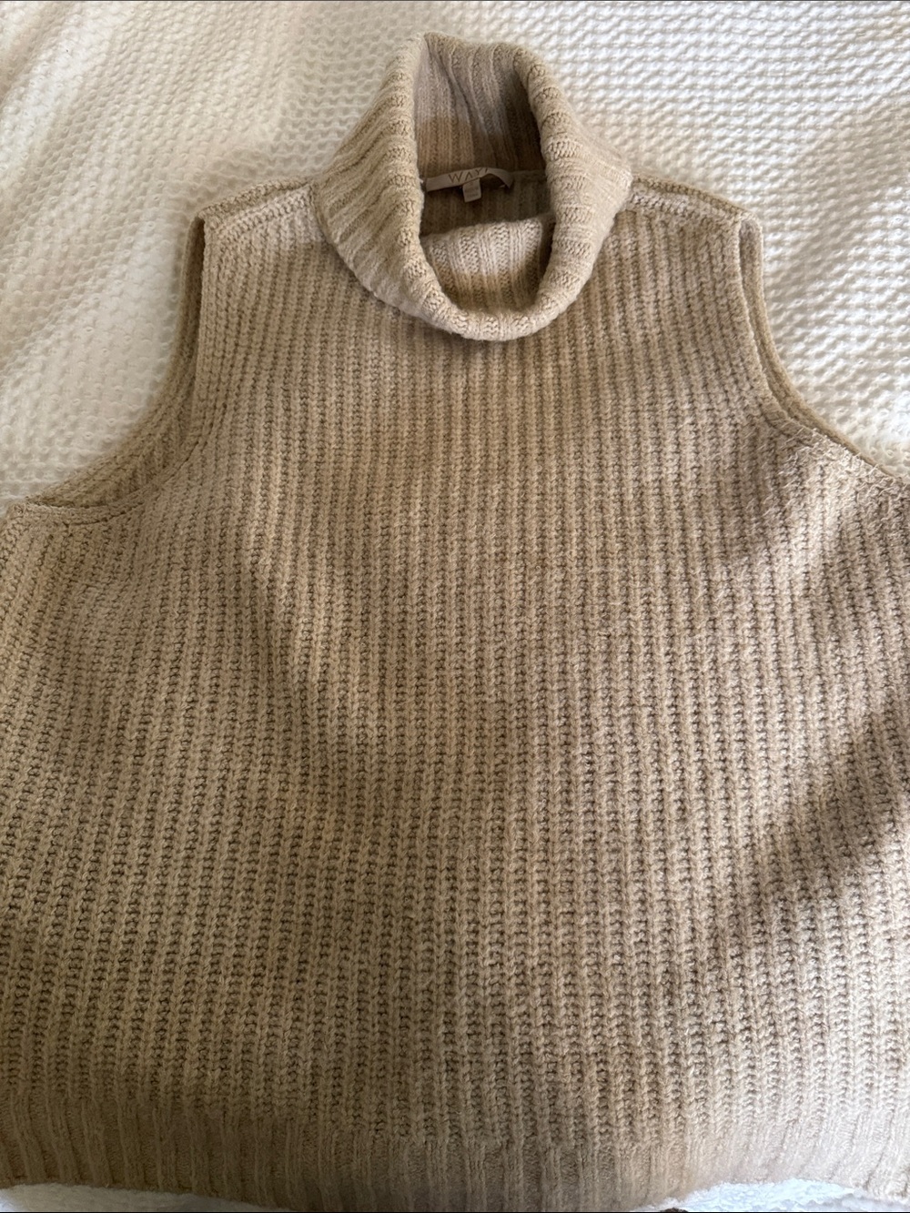 Wayf Sleeveless Turtleneck Sweater Vest in Beige